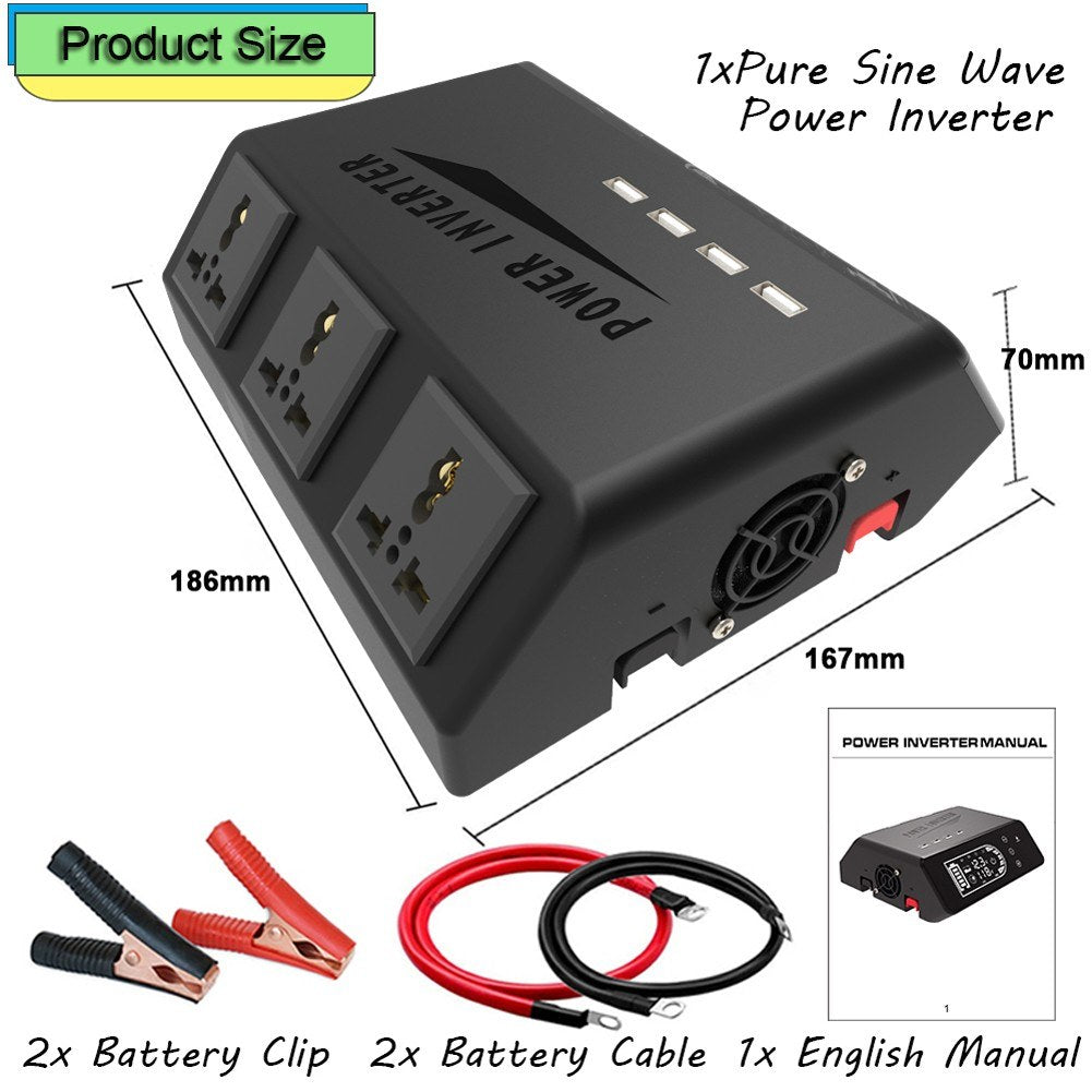 1000W Pure Sine Wave Portable Car Power Inverter with USB & LCD Display