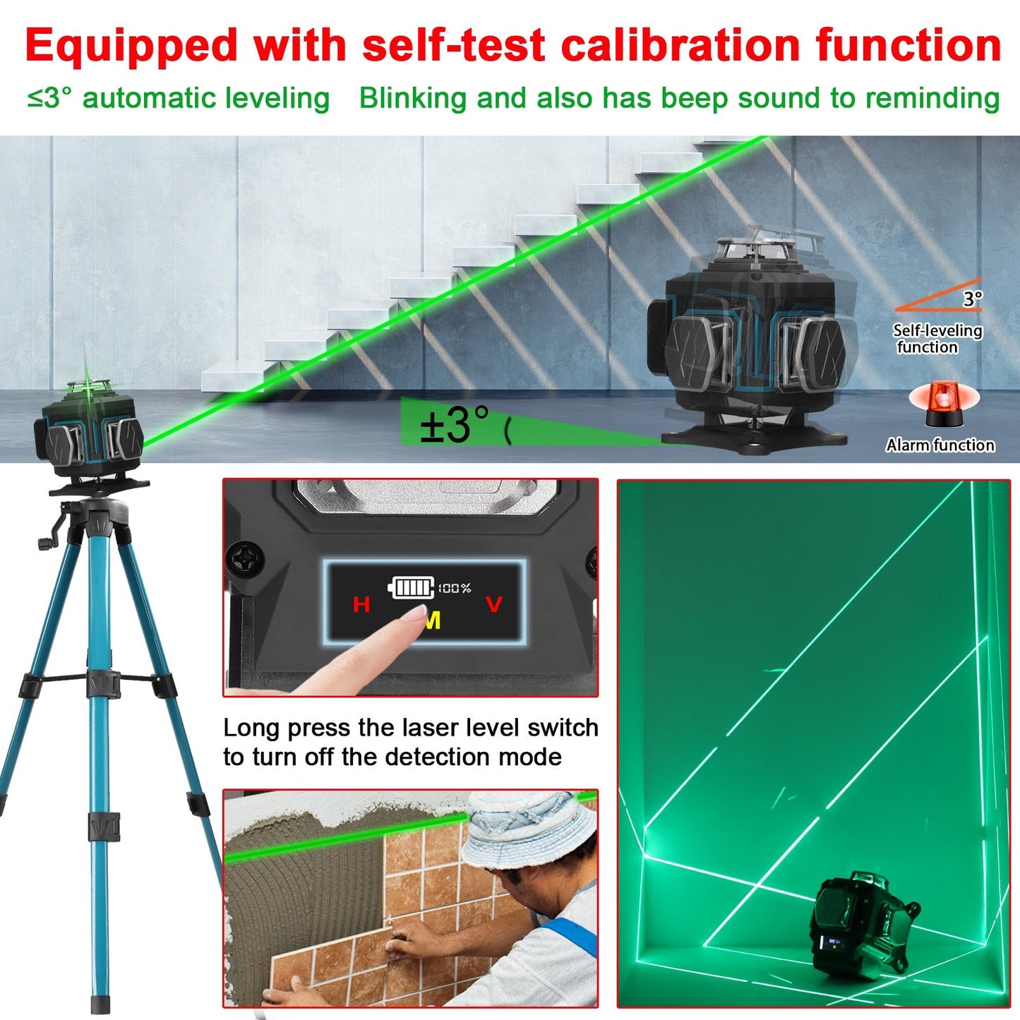 16-Line Multifunction Laser Level with Rechargeable Battery & Adjustable Tripod - Self-Leveling, Waterproof Home Improvement Tool Set