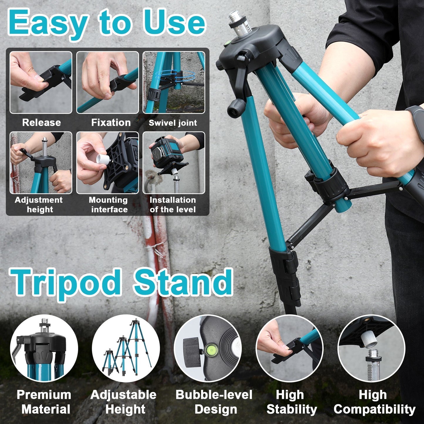 16-Line Multifunction Laser Level with Rechargeable Battery & Adjustable Tripod - Self-Leveling, Waterproof Home Improvement Tool Set