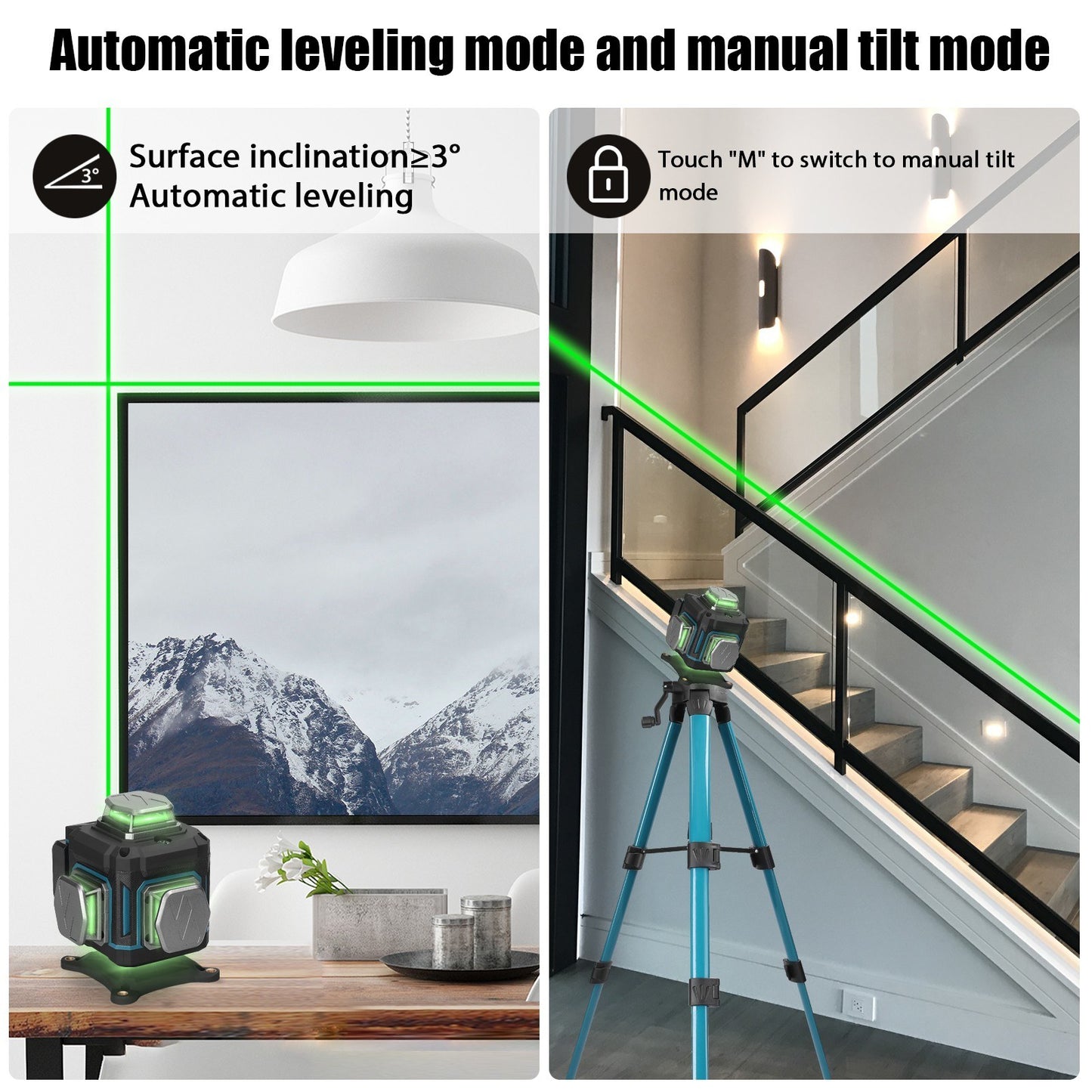 16-Line Multifunction Laser Level with Rechargeable Battery & Adjustable Tripod - Self-Leveling, Waterproof Home Improvement Tool Set