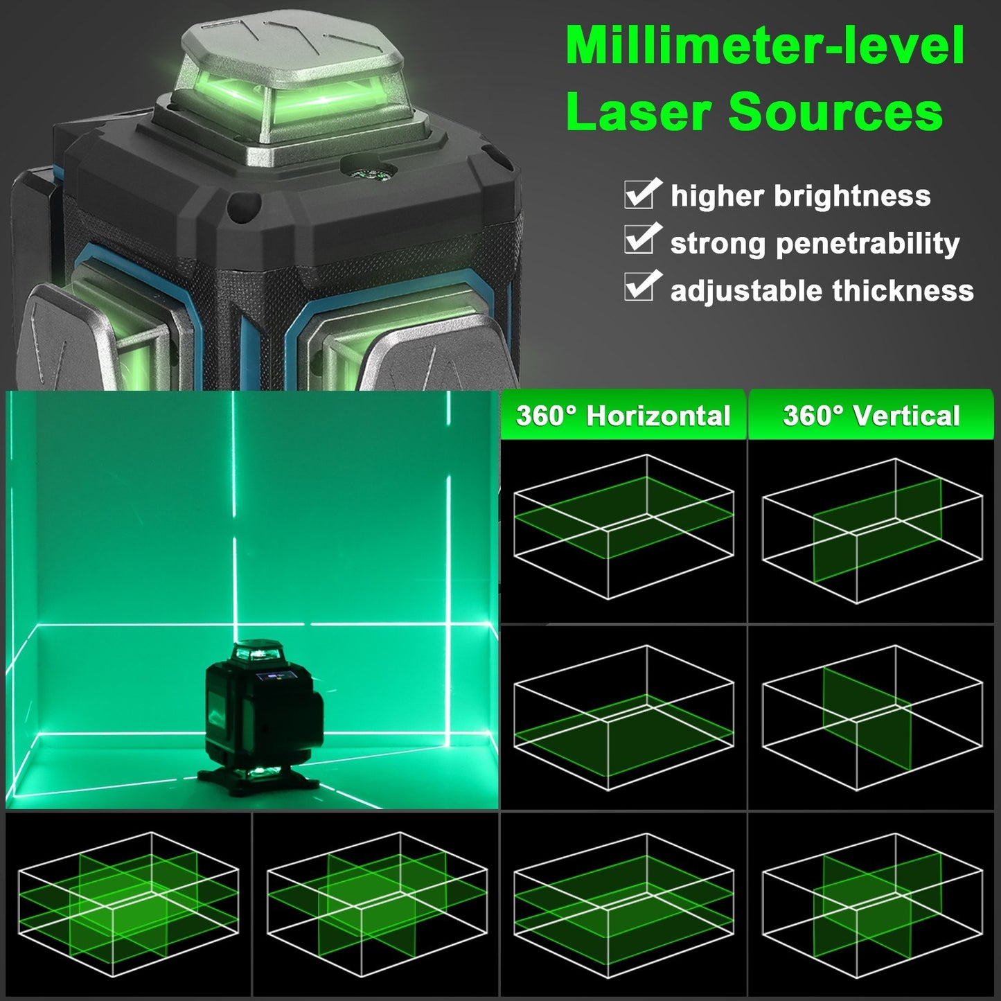 16-Line Multifunction Laser Level with Rechargeable Battery & Adjustable Tripod - Self-Leveling, Waterproof Home Improvement Tool Set