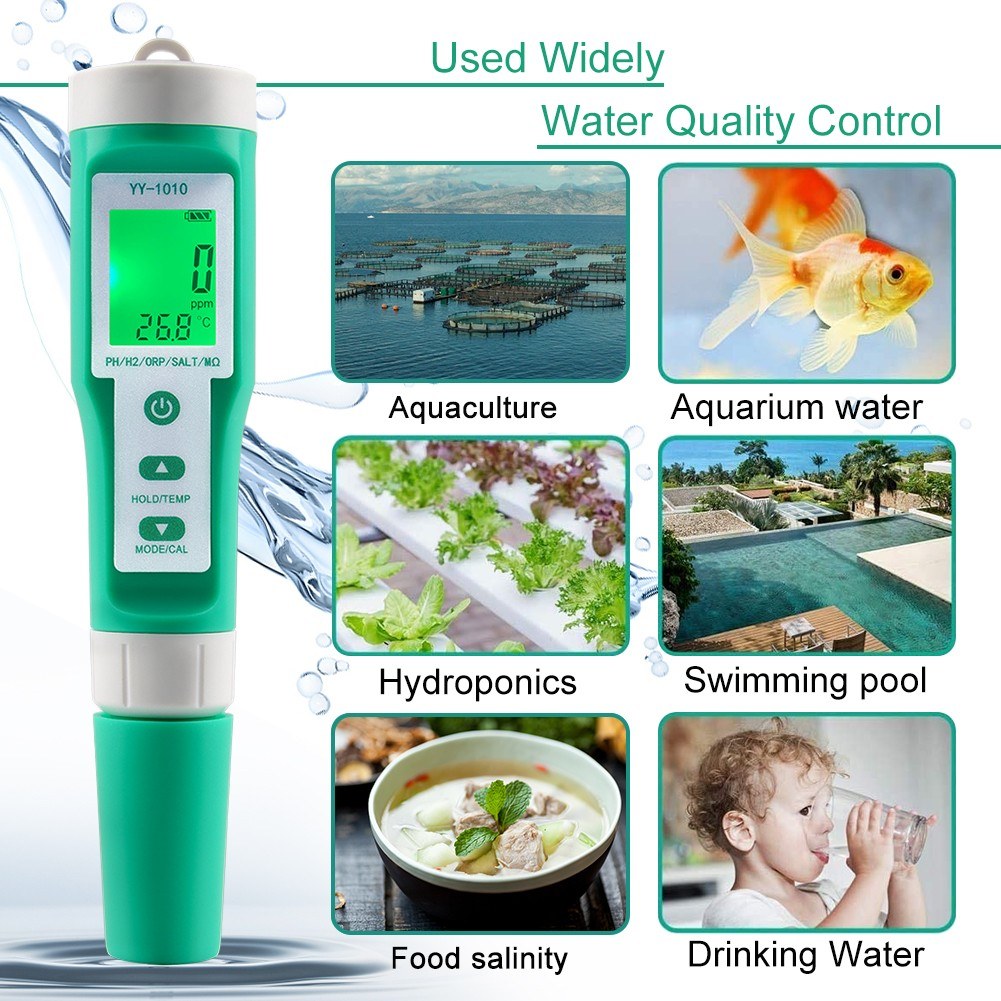 10-in-1 Digital Water Quality Tester: PH, EC, TDS, ORP, H2, Fertility, Salinity, S.G, MΩ, Temperature for Aquariums