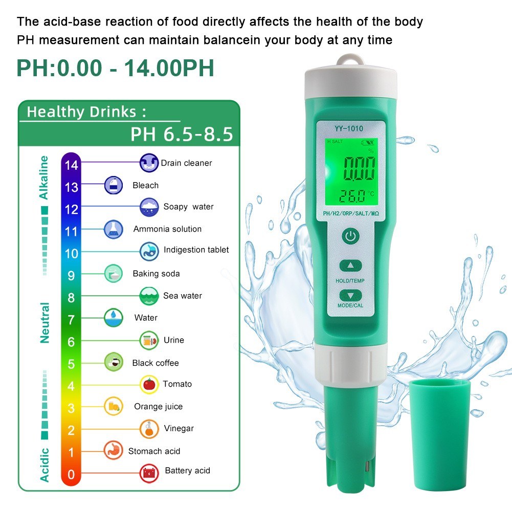 10-in-1 Digital Water Quality Tester: PH, EC, TDS, ORP, H2, Fertility, Salinity, S.G, MΩ, Temperature for Aquariums