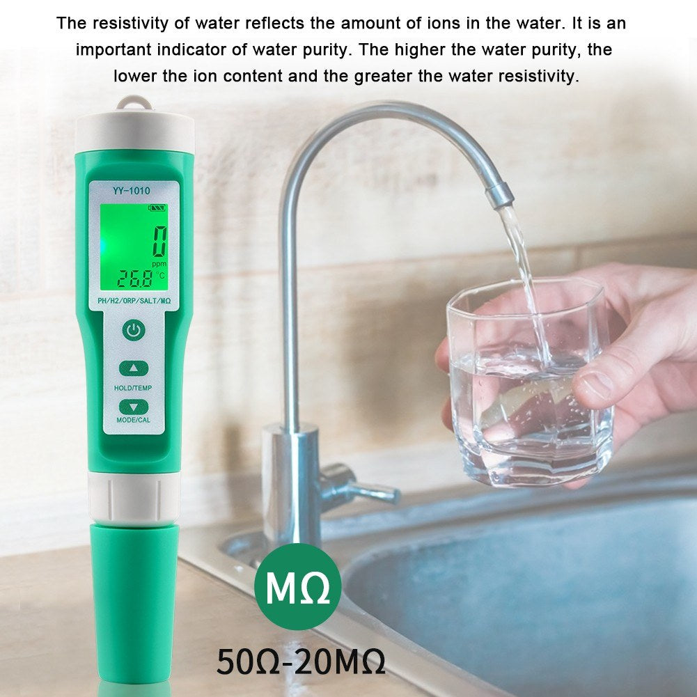 10-in-1 Digital Water Quality Tester: PH, EC, TDS, ORP, H2, Fertility, Salinity, S.G, MΩ, Temperature for Aquariums