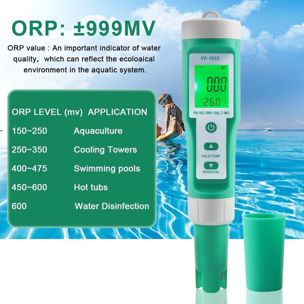 10-in-1 Digital Water Quality Tester: PH, EC, TDS, ORP, H2, Fertility, Salinity, S.G, MΩ, Temperature for Aquariums