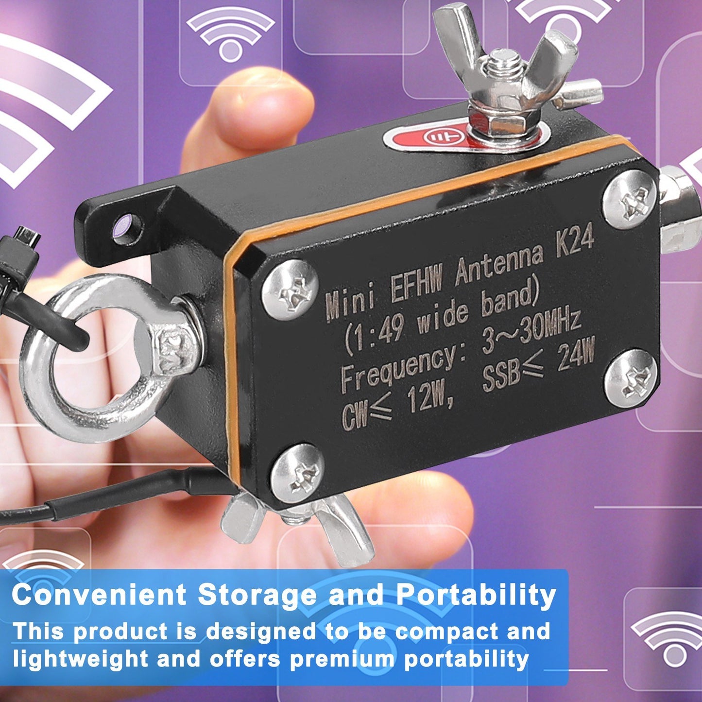 Compact Wideband EFHW Shortwave Antenna K24 (3-30MHz) with Storage Bag