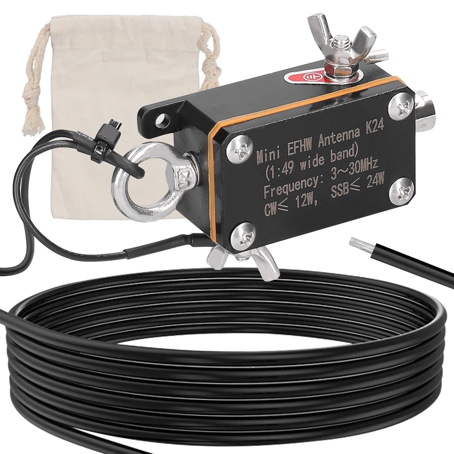 Compact Wideband EFHW Shortwave Antenna K24 (3-30MHz) with Storage Bag