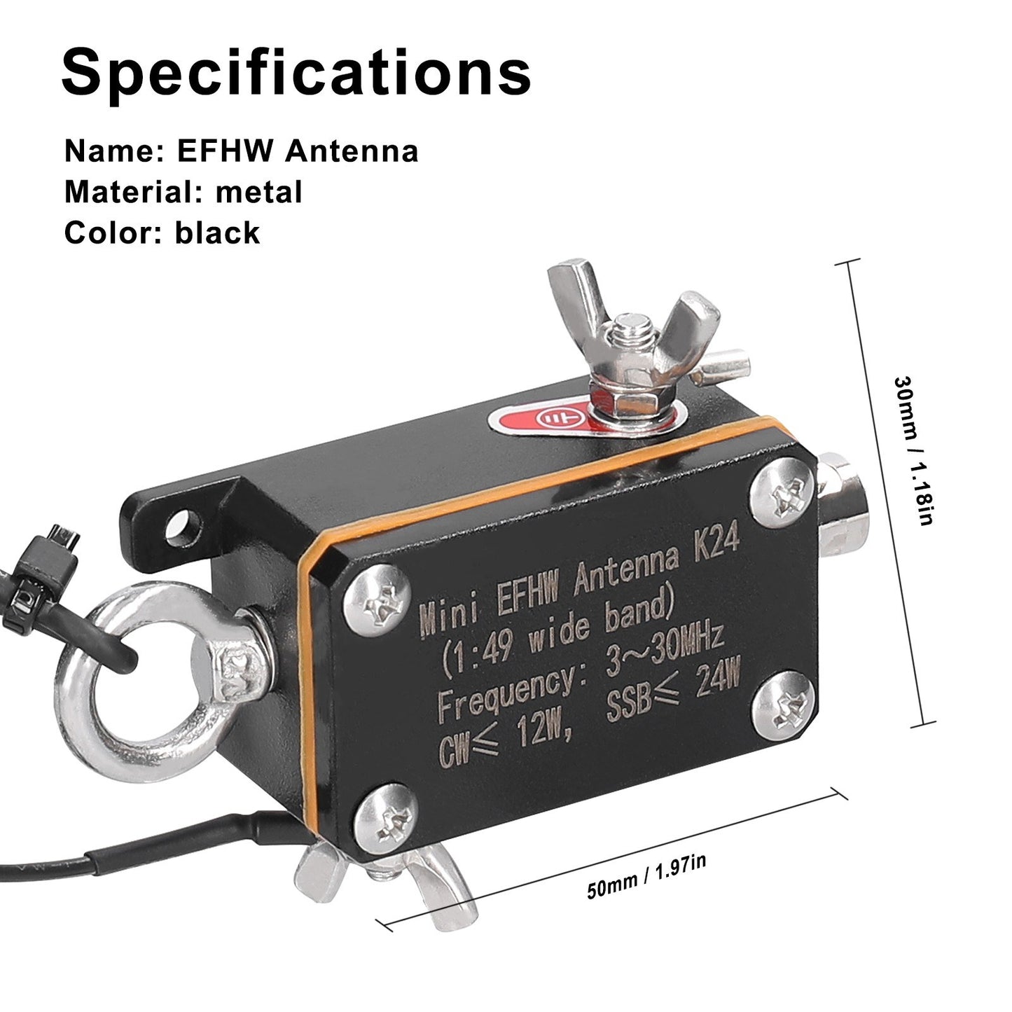 Compact Wideband EFHW Shortwave Antenna K24 (3-30MHz) with Storage Bag