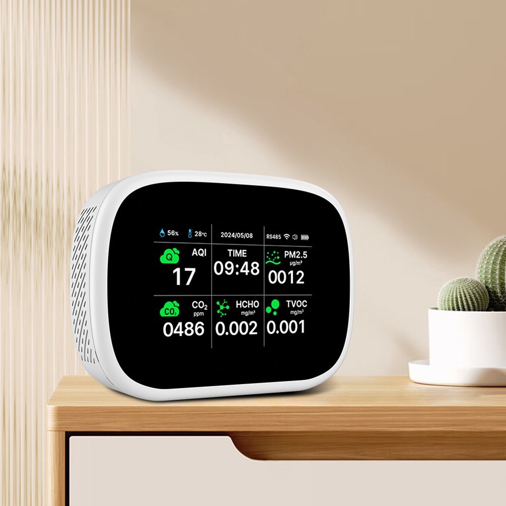 Tuya WiFi 10-in-1 Portable Air Quality Detector, AQI Monitor for PM2.5/PM1.0/PM10/CO2/TVOC/HCHO, TFT Display, Multifunctional Time, Temperature & Humidity Tester
