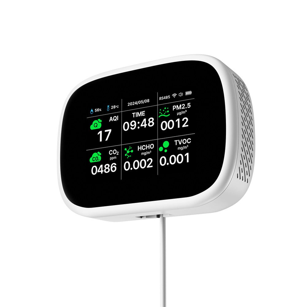 Tuya WiFi 10-in-1 Portable Air Quality Detector, AQI Monitor for PM2.5/PM1.0/PM10/CO2/TVOC/HCHO, TFT Display, Multifunctional Time, Temperature & Humidity Tester