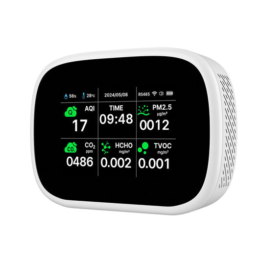 Tuya WiFi 10-in-1 Portable Air Quality Detector, AQI Monitor for PM2.5/PM1.0/PM10/CO2/TVOC/HCHO, TFT Display, Multifunctional Time, Temperature & Humidity Tester