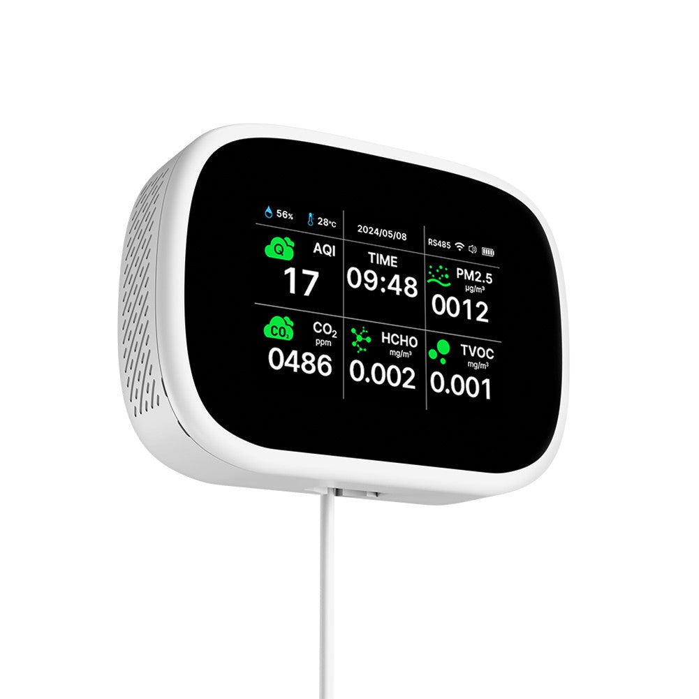 Tuya WiFi 10-in-1 Portable Air Quality Detector, AQI Monitor for PM2.5/PM1.0/PM10/CO2/TVOC/HCHO, TFT Display, Multifunctional Time, Temperature & Humidity Tester