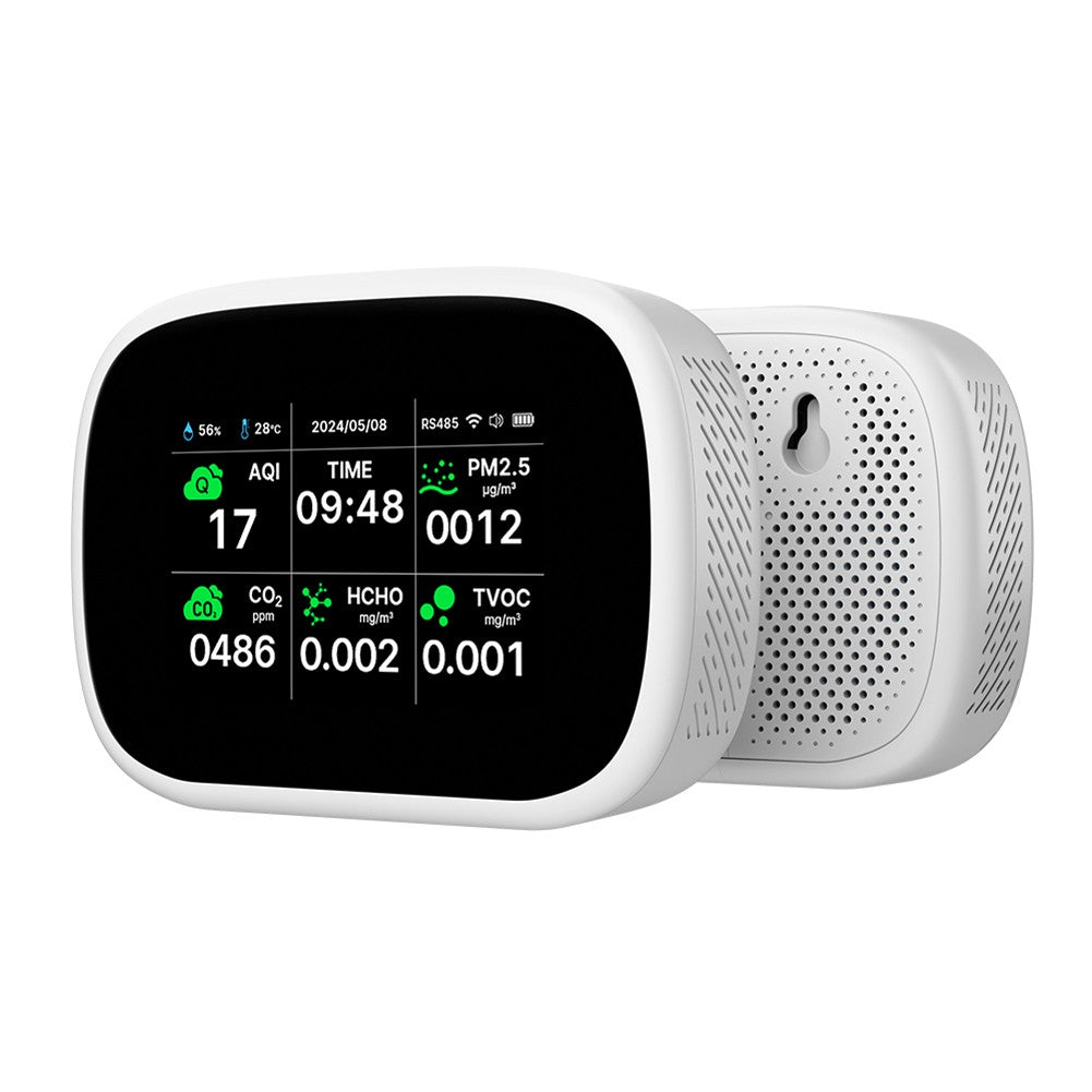 Tuya WiFi 10-in-1 Portable Air Quality Detector, AQI Monitor for PM2.5/PM1.0/PM10/CO2/TVOC/HCHO, TFT Display, Multifunctional Time, Temperature & Humidity Tester