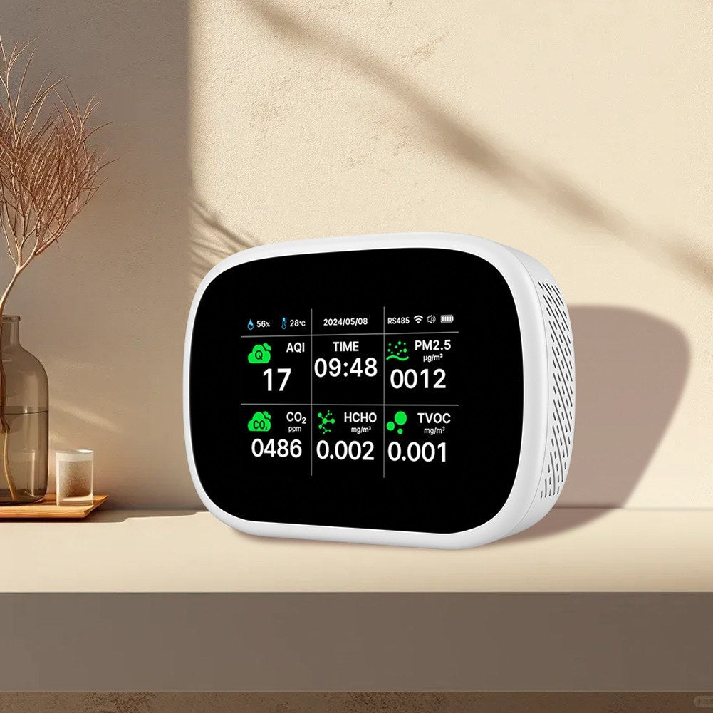 Tuya WiFi 10-in-1 Portable Air Quality Detector, AQI Monitor for PM2.5/PM1.0/PM10/CO2/TVOC/HCHO, TFT Display, Multifunctional Time, Temperature & Humidity Tester