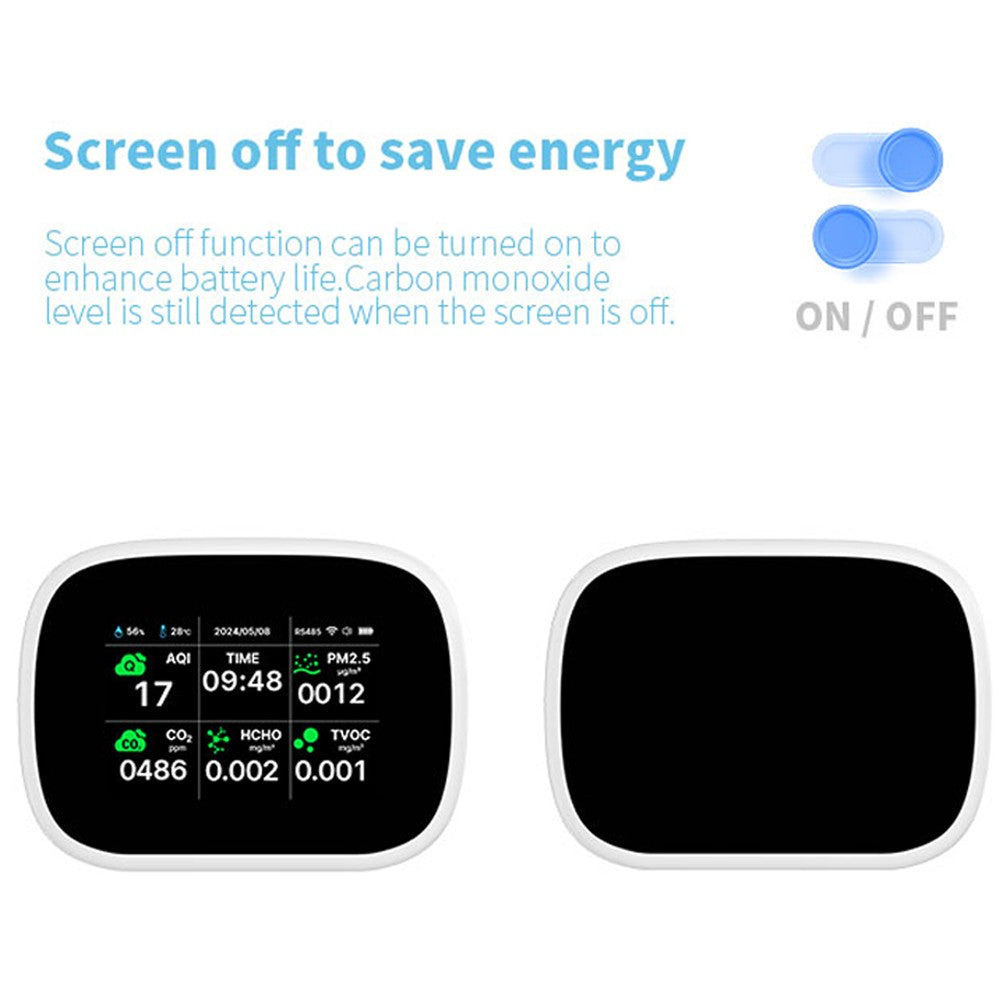 Tuya WiFi 10-in-1 Portable Air Quality Detector, AQI Monitor for PM2.5/PM1.0/PM10/CO2/TVOC/HCHO, TFT Display, Multifunctional Time, Temperature & Humidity Tester