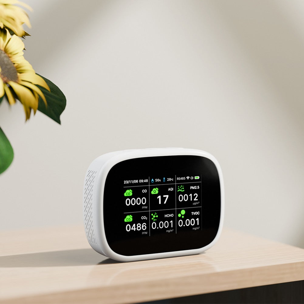 Tuya WiFi 10-in-1 Portable Air Quality Detector, AQI Monitor for PM2.5/PM1.0/PM10/CO2/TVOC/HCHO, TFT Display, Multifunctional Time, Temperature & Humidity Tester