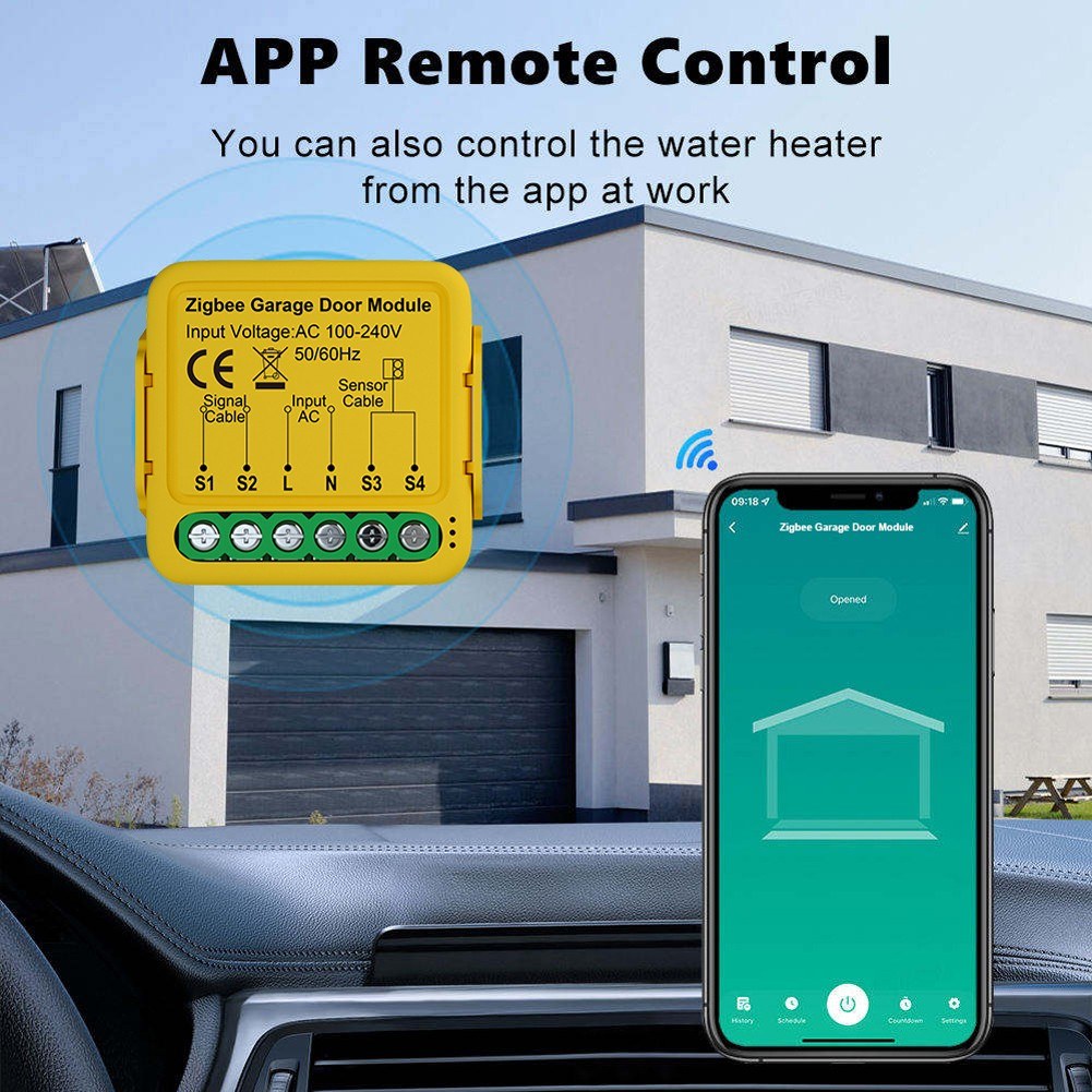 Tuya ZigBee Smart Garage Door Opener Module, Mobile App & Voice Control Compatible with Alexa and Google Home