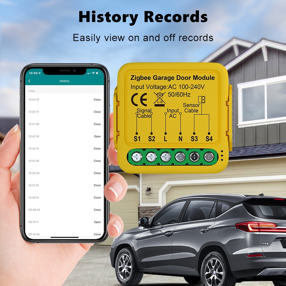 Tuya ZigBee Smart Garage Door Opener Module, Mobile App & Voice Control Compatible with Alexa and Google Home