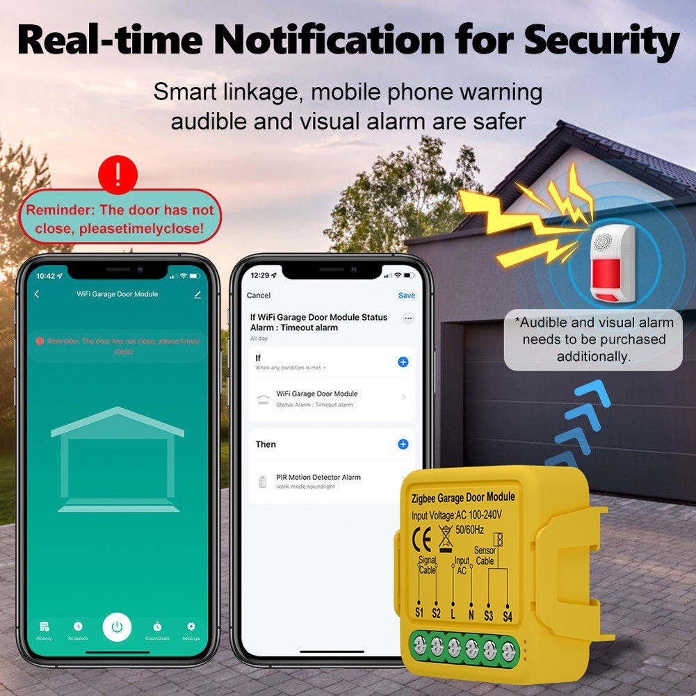 Tuya ZigBee Smart Garage Door Opener Module, Mobile App & Voice Control Compatible with Alexa and Google Home