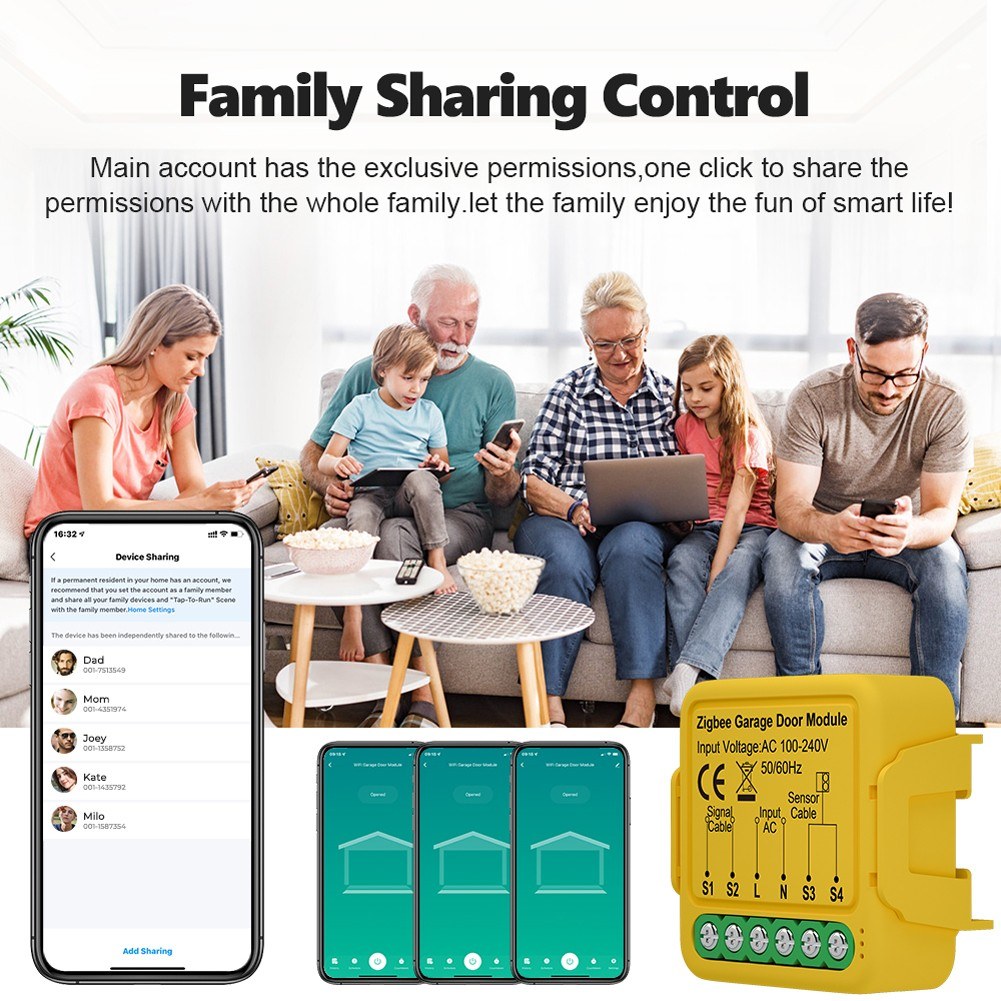 Tuya ZigBee Smart Garage Door Opener Module, Mobile App & Voice Control Compatible with Alexa and Google Home