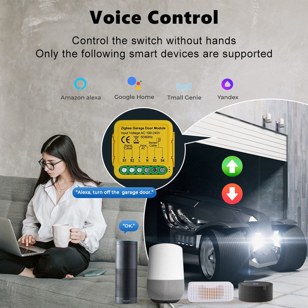 Tuya ZigBee Smart Garage Door Opener Module, Mobile App & Voice Control Compatible with Alexa and Google Home