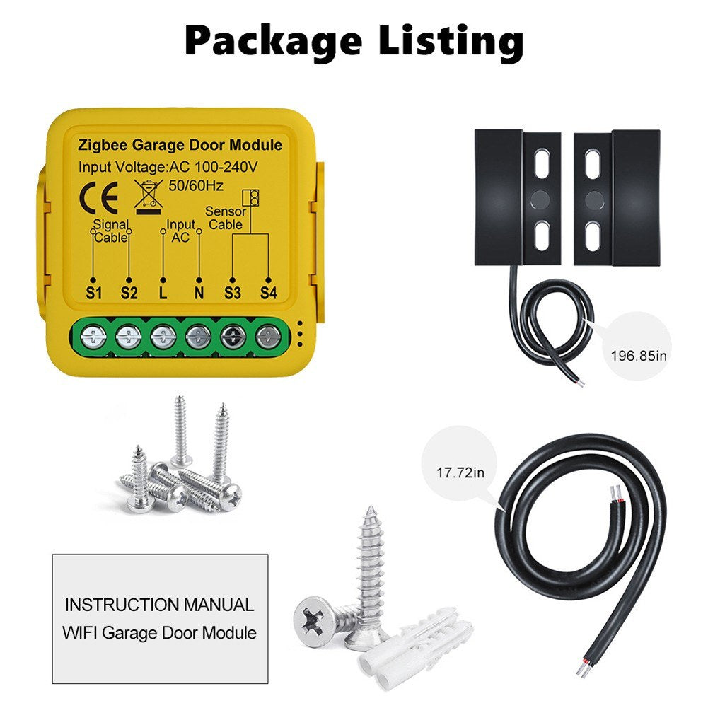 Tuya ZigBee Smart Garage Door Opener Module, Mobile App & Voice Control Compatible with Alexa and Google Home