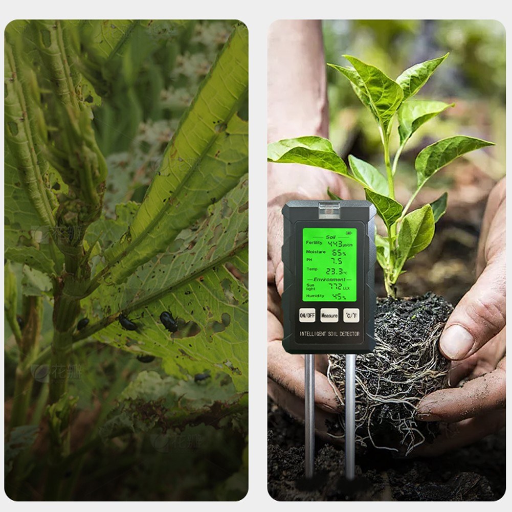 6-in-1 Multifunctional Soil Tester for pH, Temperature, Humidity, Sunlight, Air Moisture - Versatile Gardening Tool for Potted Plants & Flowers