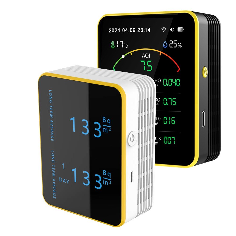Tuya WiFi Air Quality Detector 15-in-1: Portable AQI Monitor for PM Levels, CO, CO2, TVOC, HCHO with TFT Display & Alarm Clock Timer