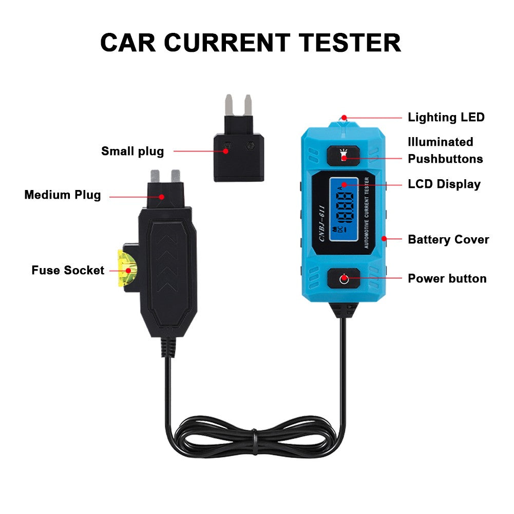 Automotive Fuse Current Tester & Car Leakage Analyzer with Blue Backlight LCD Display & Front Illumination - CNBJ-611
