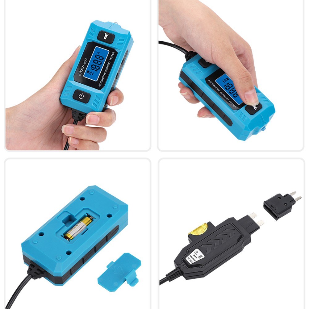 Automotive Fuse Current Tester & Car Leakage Analyzer with Blue Backlight LCD Display & Front Illumination - CNBJ-611