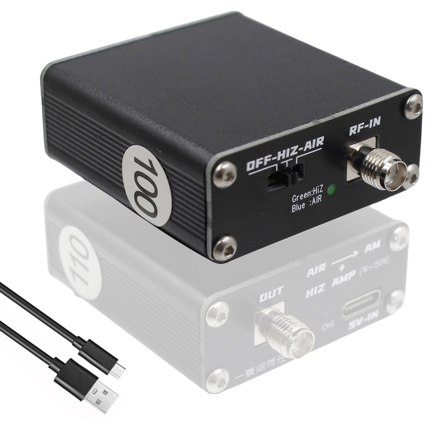 Portable 2-in-1 Aviation to Shortwave Converter & High-Impedance Amplifier, 118-138MHz | USB-C Charging for Travel Radio Listening
