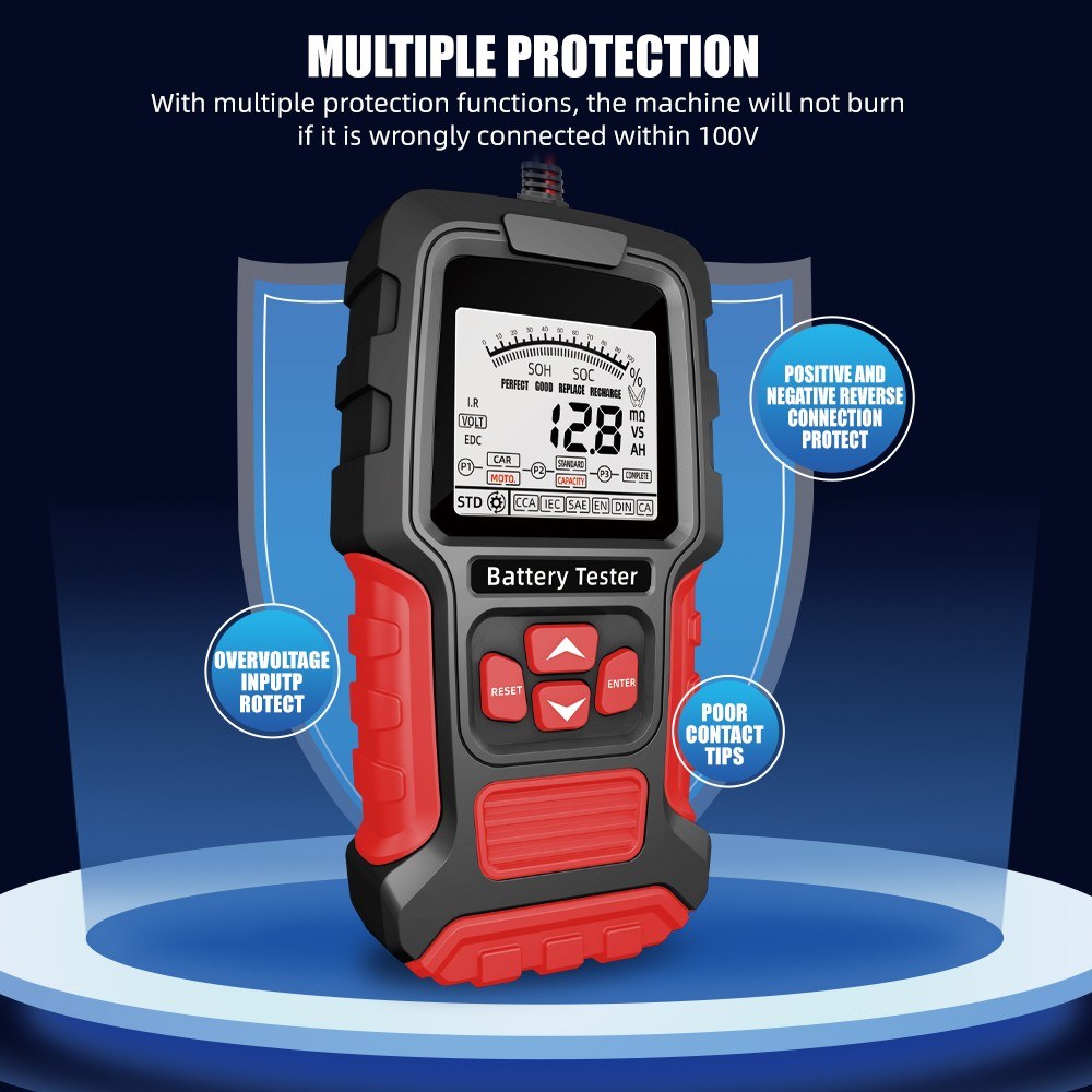 Portable Digital Battery Tester for 12V/24V Car & Motorcycle - Intelligent Display & Internal Resistance Test
