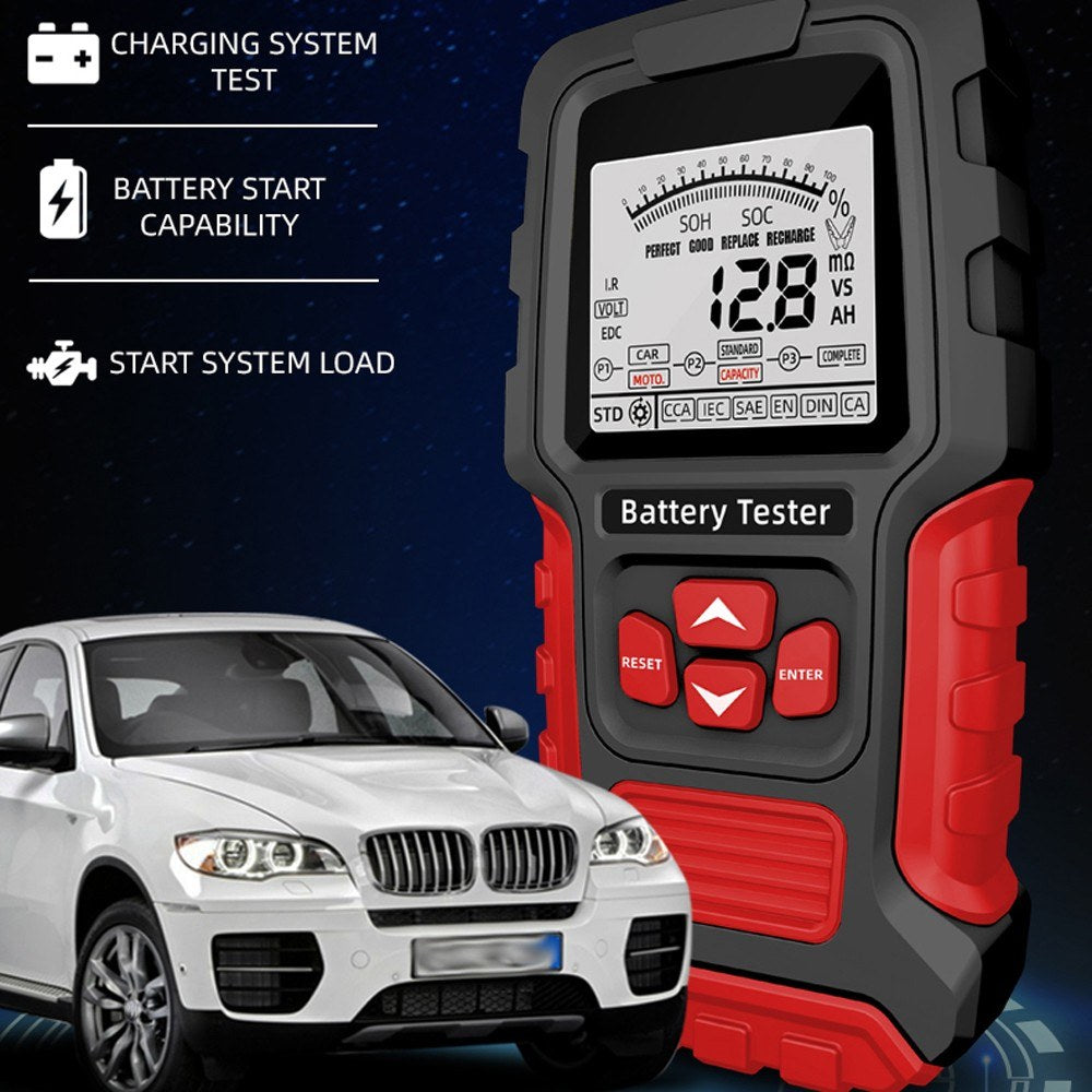 Portable Digital Battery Tester for 12V/24V Car & Motorcycle - Intelligent Display & Internal Resistance Test
