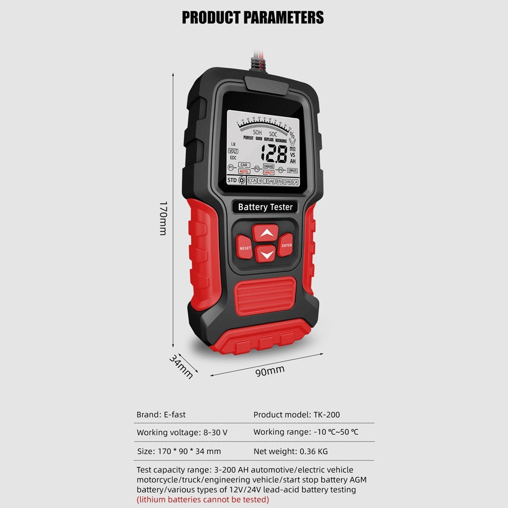 Portable Digital Battery Tester for 12V/24V Car & Motorcycle - Intelligent Display & Internal Resistance Test