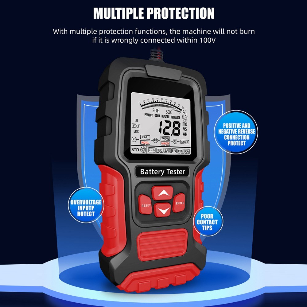 Portable Digital Battery Tester for 12V/24V Car & Motorcycle - Intelligent Display & Internal Resistance Test