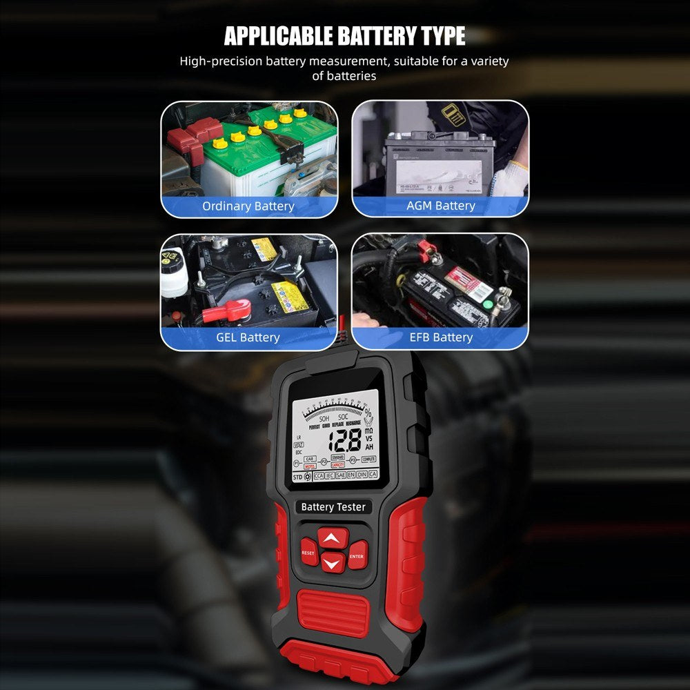 Portable Digital Battery Tester for 12V/24V Car & Motorcycle - Intelligent Display & Internal Resistance Test