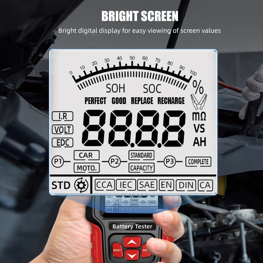 Portable Digital Battery Tester for 12V/24V Car & Motorcycle - Intelligent Display & Internal Resistance Test