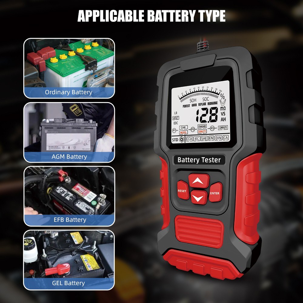 Portable Digital Battery Tester for 12V/24V Car & Motorcycle - Intelligent Display & Internal Resistance Test