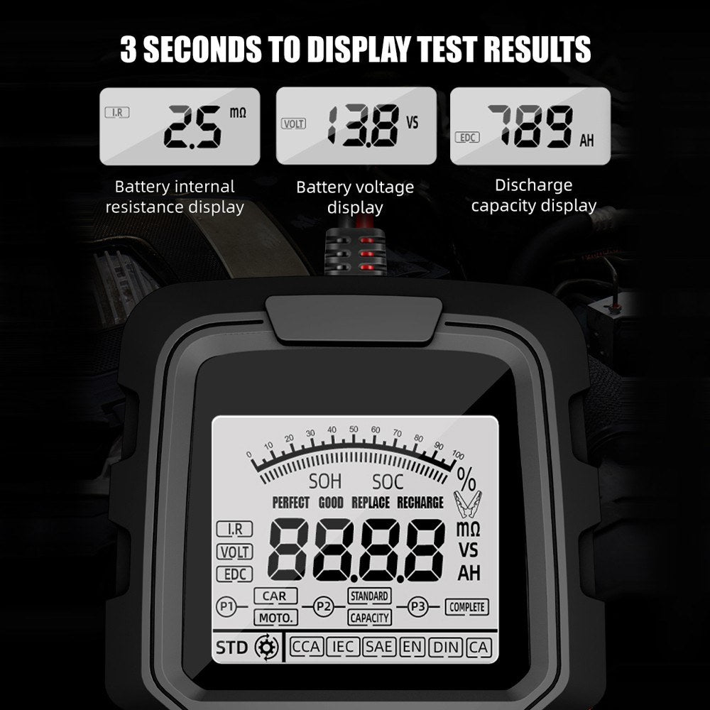 Portable Digital Battery Tester for 12V/24V Car & Motorcycle - Intelligent Display & Internal Resistance Test