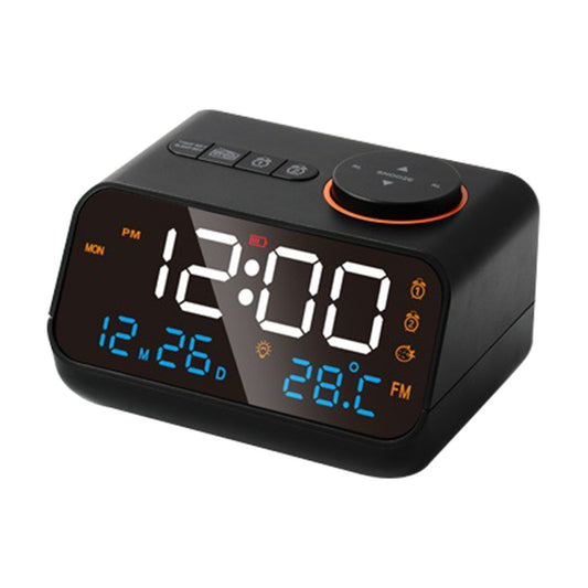 Rechargeable LED Digital Alarm Clock with FM Radio, Temperature & Humidity Display, Sound-Activated, Adjustable Brightness/Volume, Snooze Function