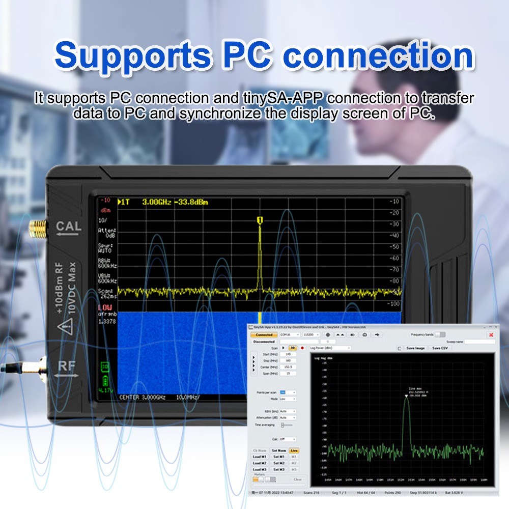 Handheld tinySA Spectrum Analyzer 100k-5.3GHz, High Frequency Signal Generator with Built-in LNA & TFT Touchscreen, PC Connection Support