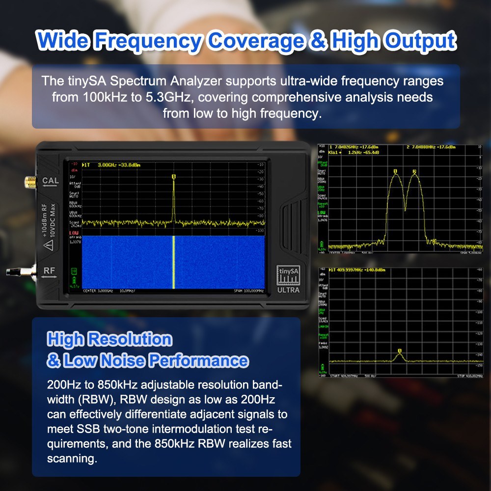 Handheld tinySA Spectrum Analyzer 100k-5.3GHz, High Frequency Signal Generator with Built-in LNA & TFT Touchscreen, PC Connection Support