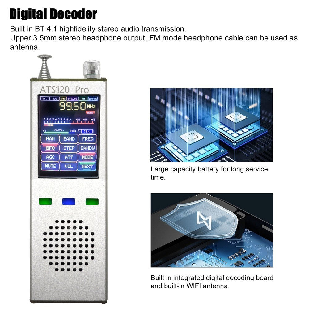 ATS120pro Full Band FM/AM/SSB SDR Radio Receiver with Digital Decoder and Touchscreen Display