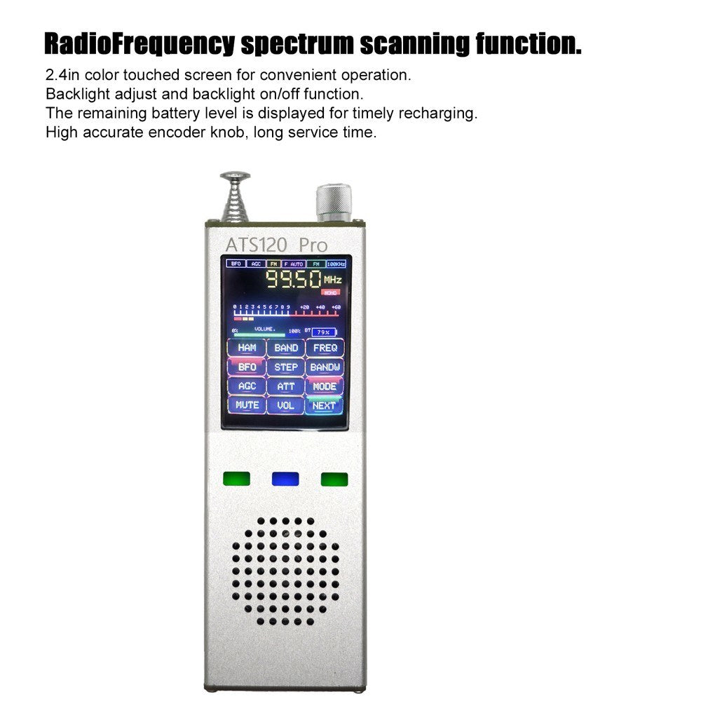 ATS120pro Full Band FM/AM/SSB SDR Radio Receiver with Digital Decoder and Touchscreen Display