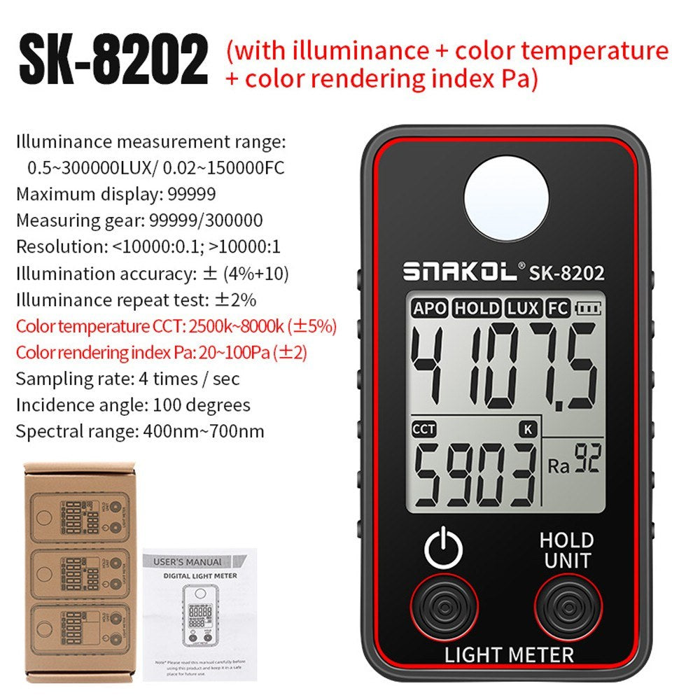 High Precision LED Illuminance Meter - 0.5-300000 LUX Photographic Light Tester