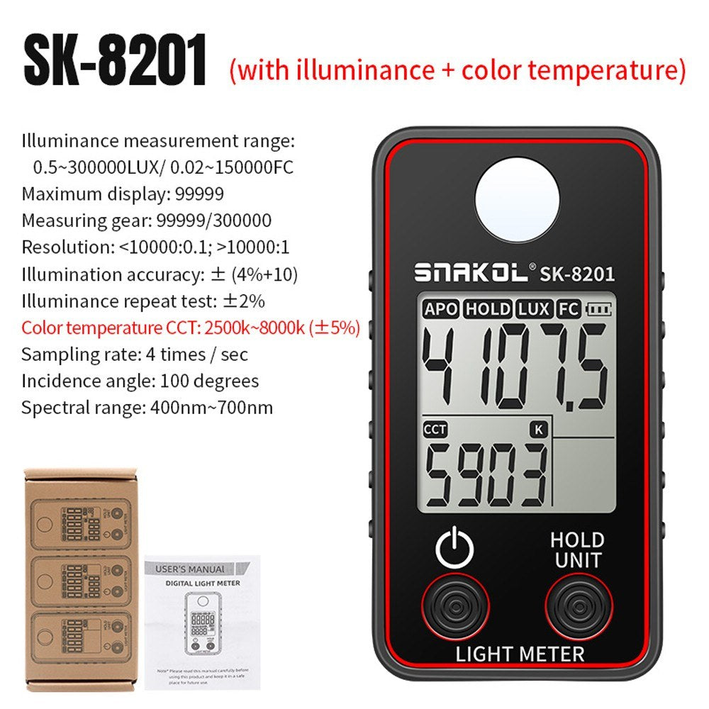 High Precision LED Illuminance Meter - 0.5-300000 LUX Photographic Light Tester