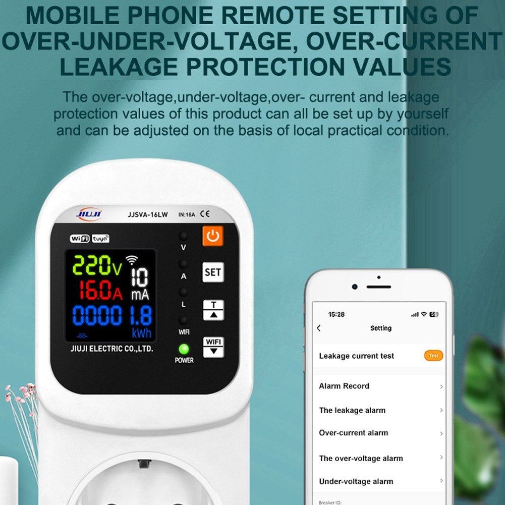 Tuya WiFi Smart Voltage Protector Socket with Digital Display, Voice Control, and Auto Reset for Alexa/Google Home