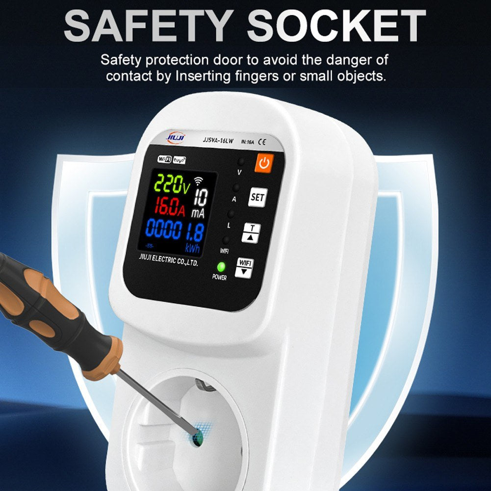 Tuya WiFi Smart Voltage Protector Socket with Digital Display, Voice Control, and Auto Reset for Alexa/Google Home