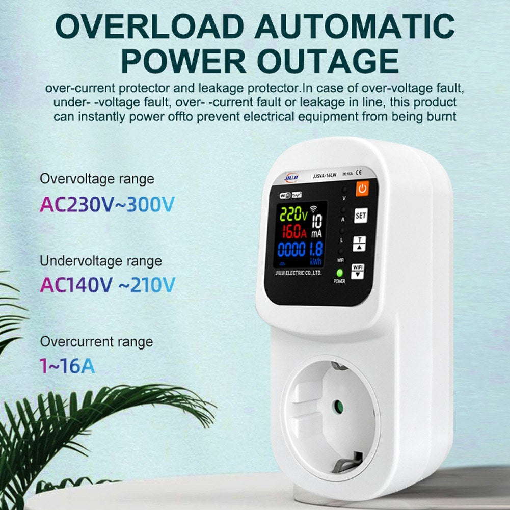 Tuya WiFi Smart Voltage Protector Socket with Digital Display, Voice Control, and Auto Reset for Alexa/Google Home
