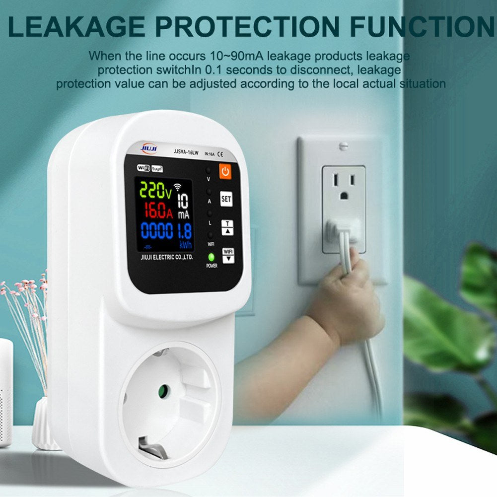 Tuya WiFi Smart Voltage Protector Socket with Digital Display, Voice Control, and Auto Reset for Alexa/Google Home